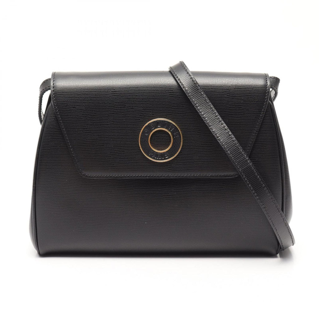 Celine Shoulder Bag Circle Logo Black Leather