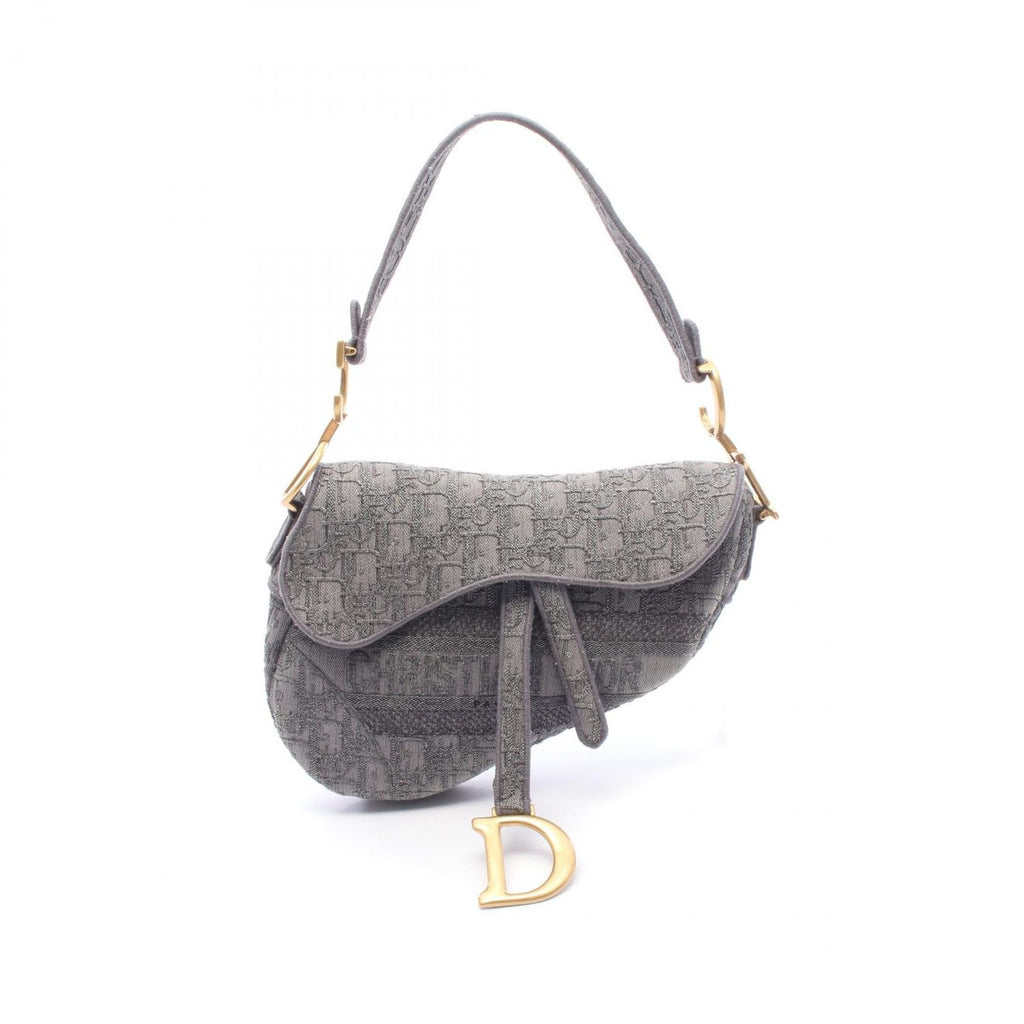 Dior Handbag Saddle Bag Oblique Gray Dark Canvas