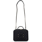 Chanel Bag CC Filigree Vanity Case 2-Way Chain Shoulder Black Champagne Gold — view 2