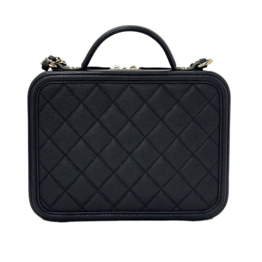 Chanel Bag CC Filigree Vanity Case 2-Way Chain Shoulder Black Champagne Gold — view 5