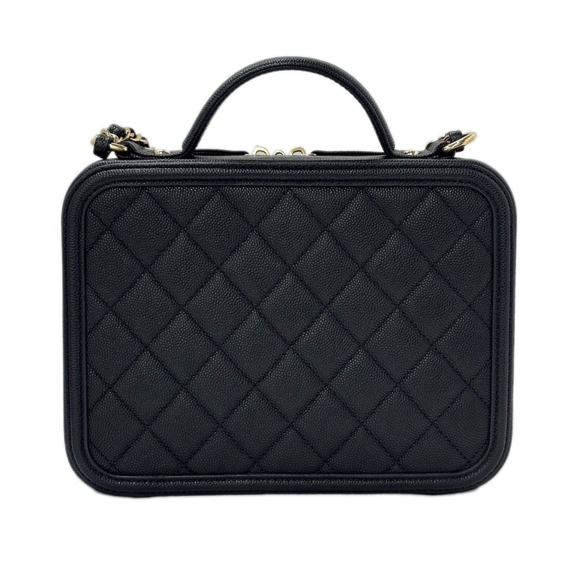 Chanel Bag CC Filigree Vanity Case 2-Way Chain Shoulder Black Champagne Gold — view 5