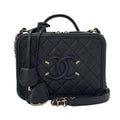 Chanel Bag CC Filigree Vanity Case 2-Way Chain Shoulder Black Champagne Gold