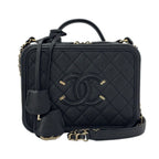 Chanel Bag CC Filigree Vanity Case 2-Way Chain Shoulder Black Champagne Gold