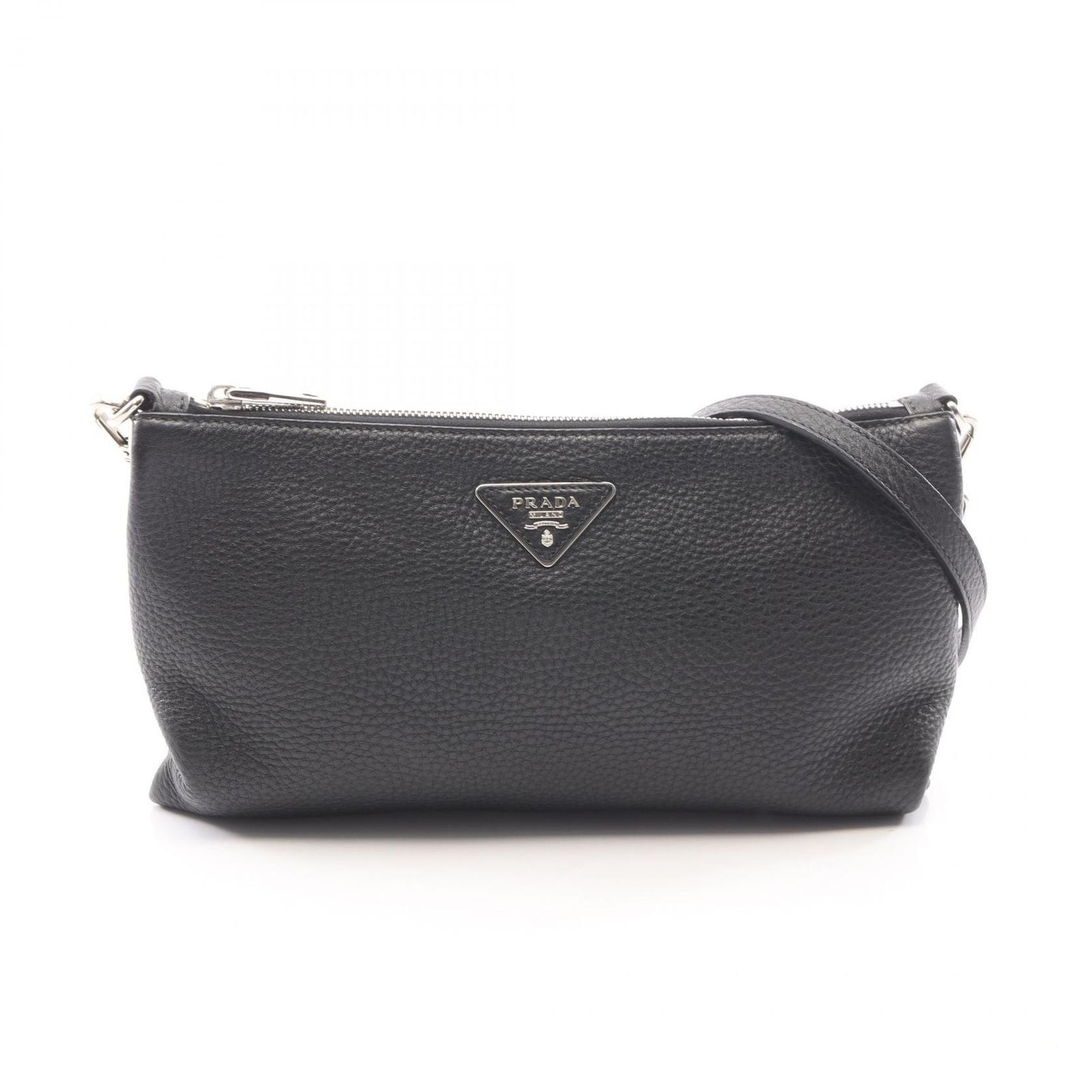 Prada Shoulder Bag Tri Black Leather Triangle Logo