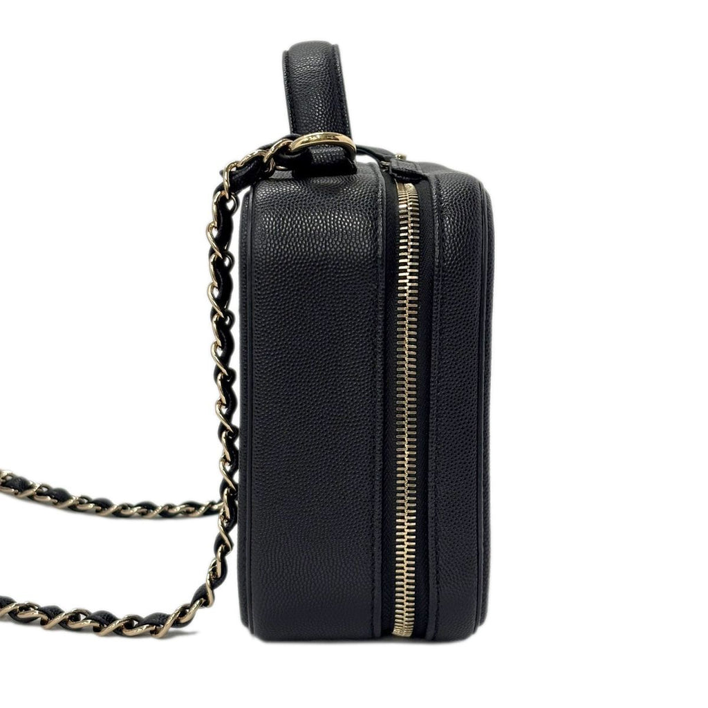 Chanel Bag CC Filigree Vanity Case 2-Way Chain Shoulder Black Champagne Gold — view 4