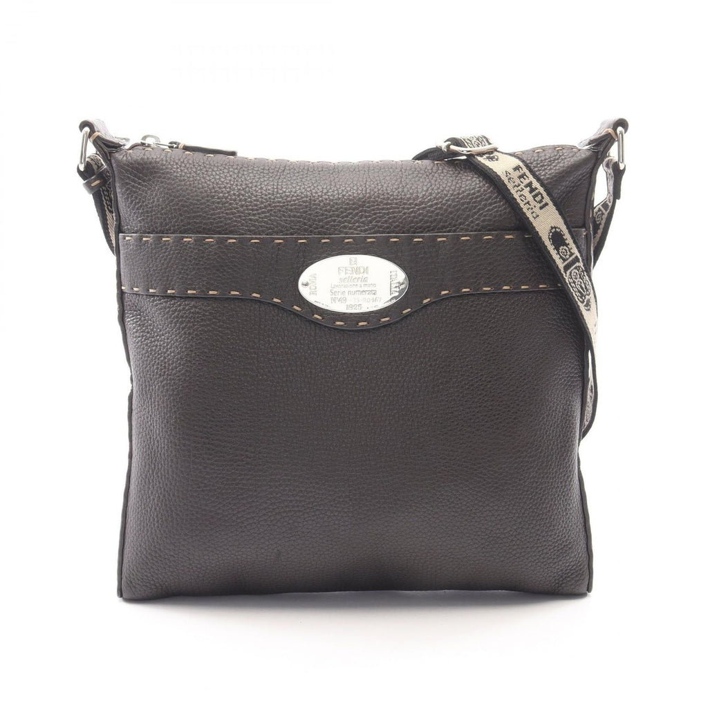 Fendi Shoulder Bag Selleria Brown Beige Black Leather