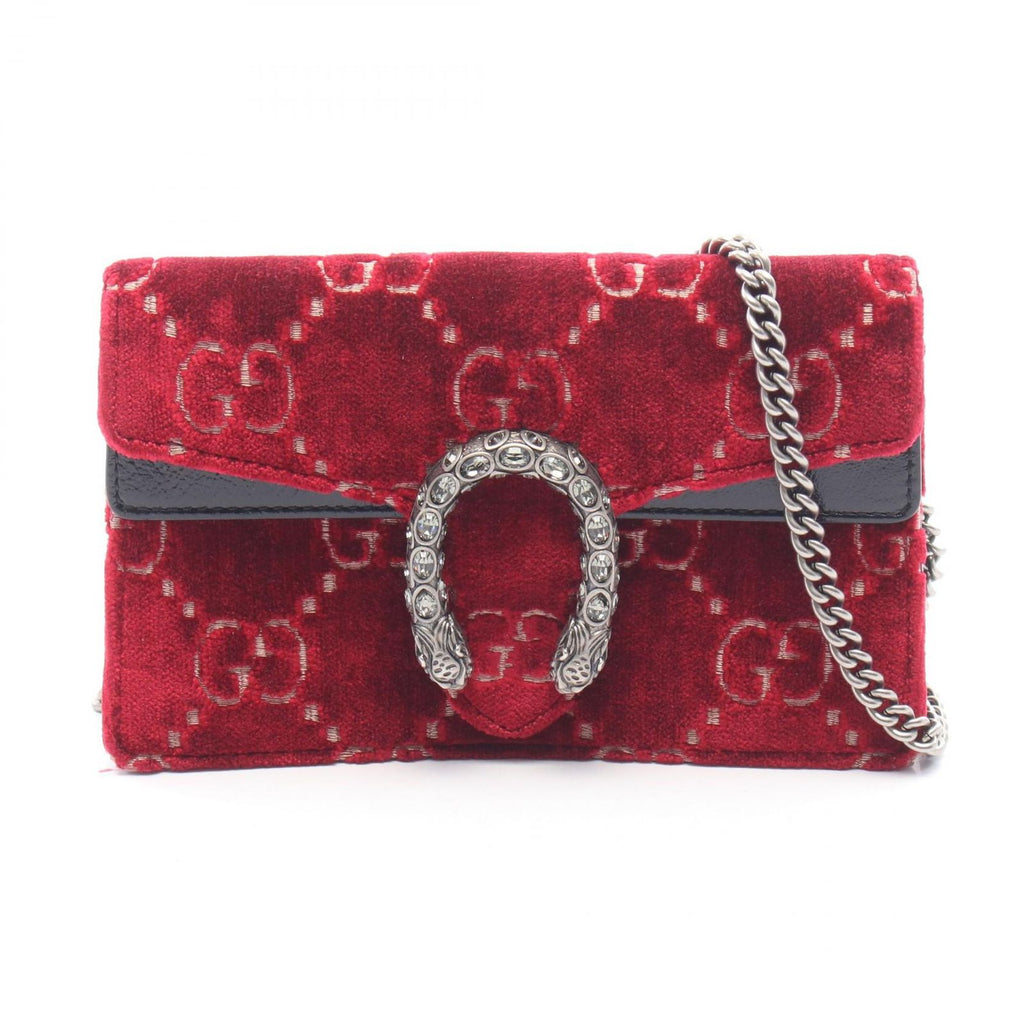 Gucci Shoulder Bag Dionysus Red Black Fabric Leather Mini
