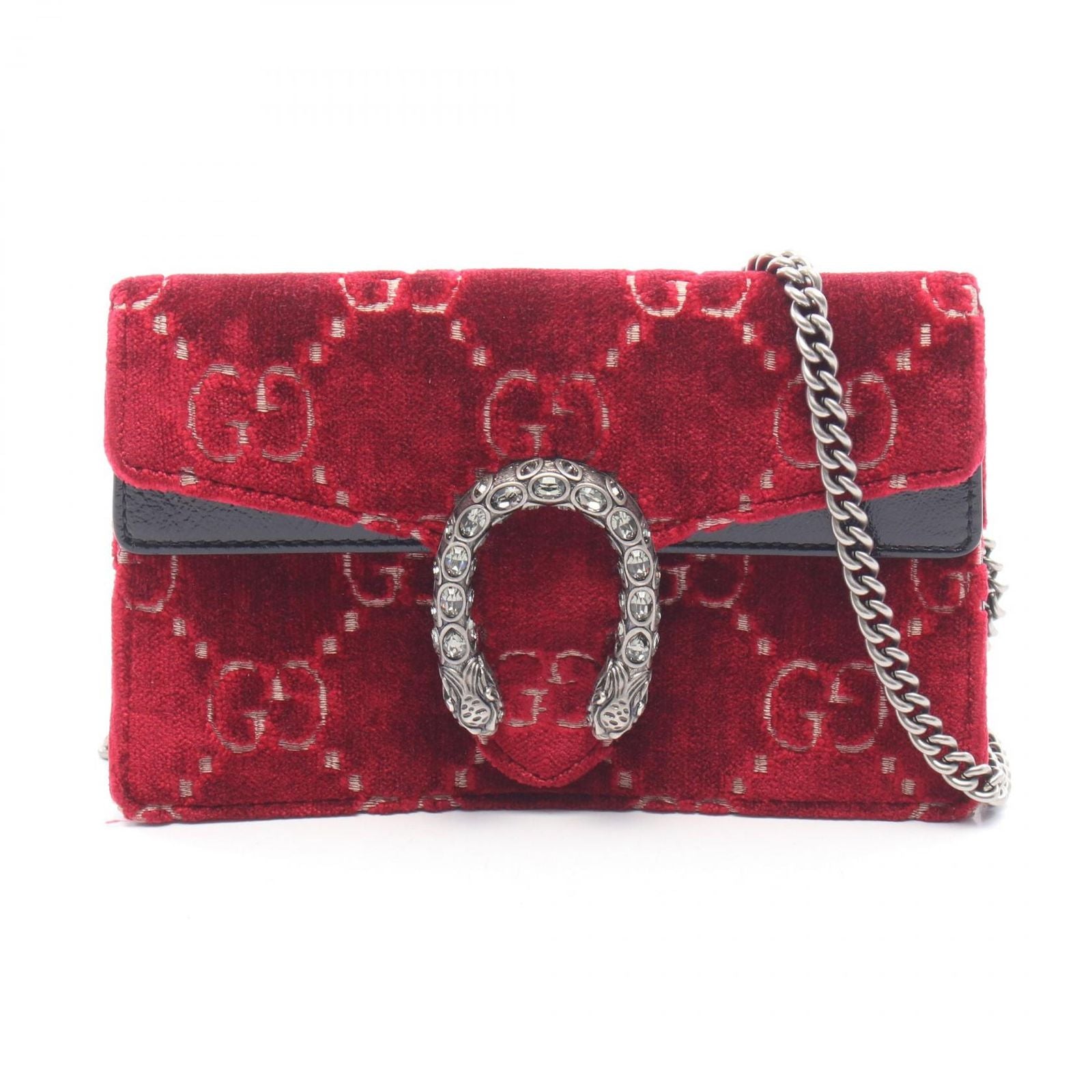 Gucci Shoulder Bag Dionysus Red Black Fabric Leather Mini