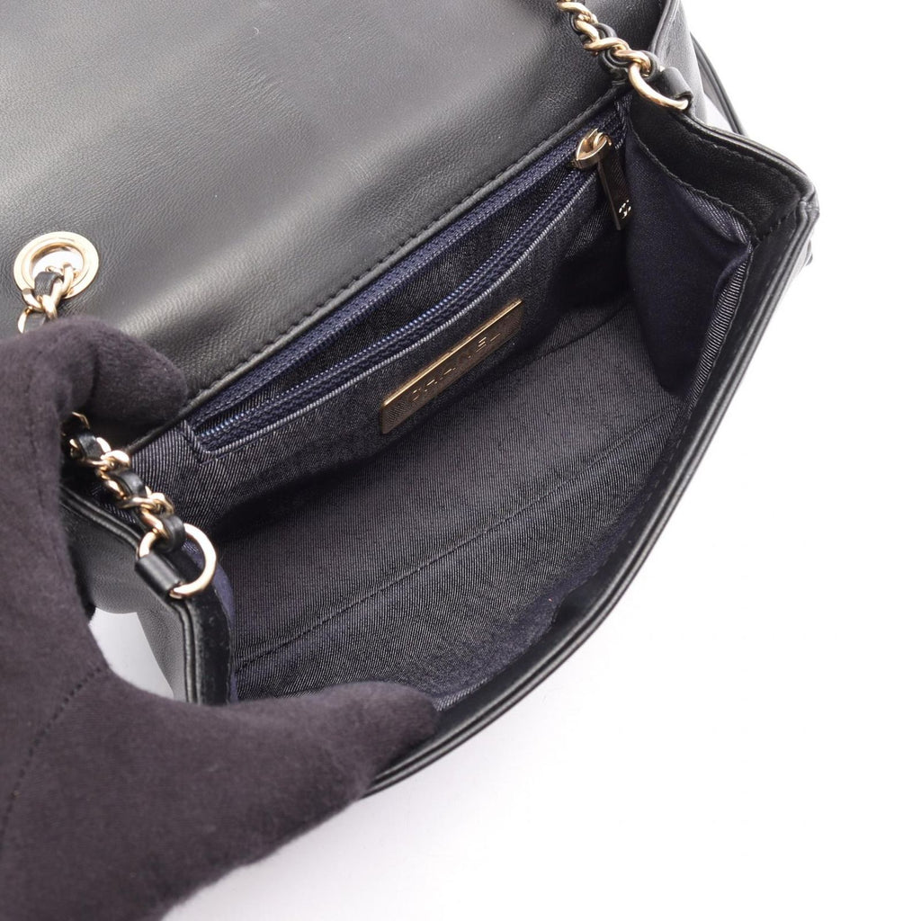 Chanel Shoulder Bag CC Logo Full Flap Black Lambskin CC Small Chain — view 3