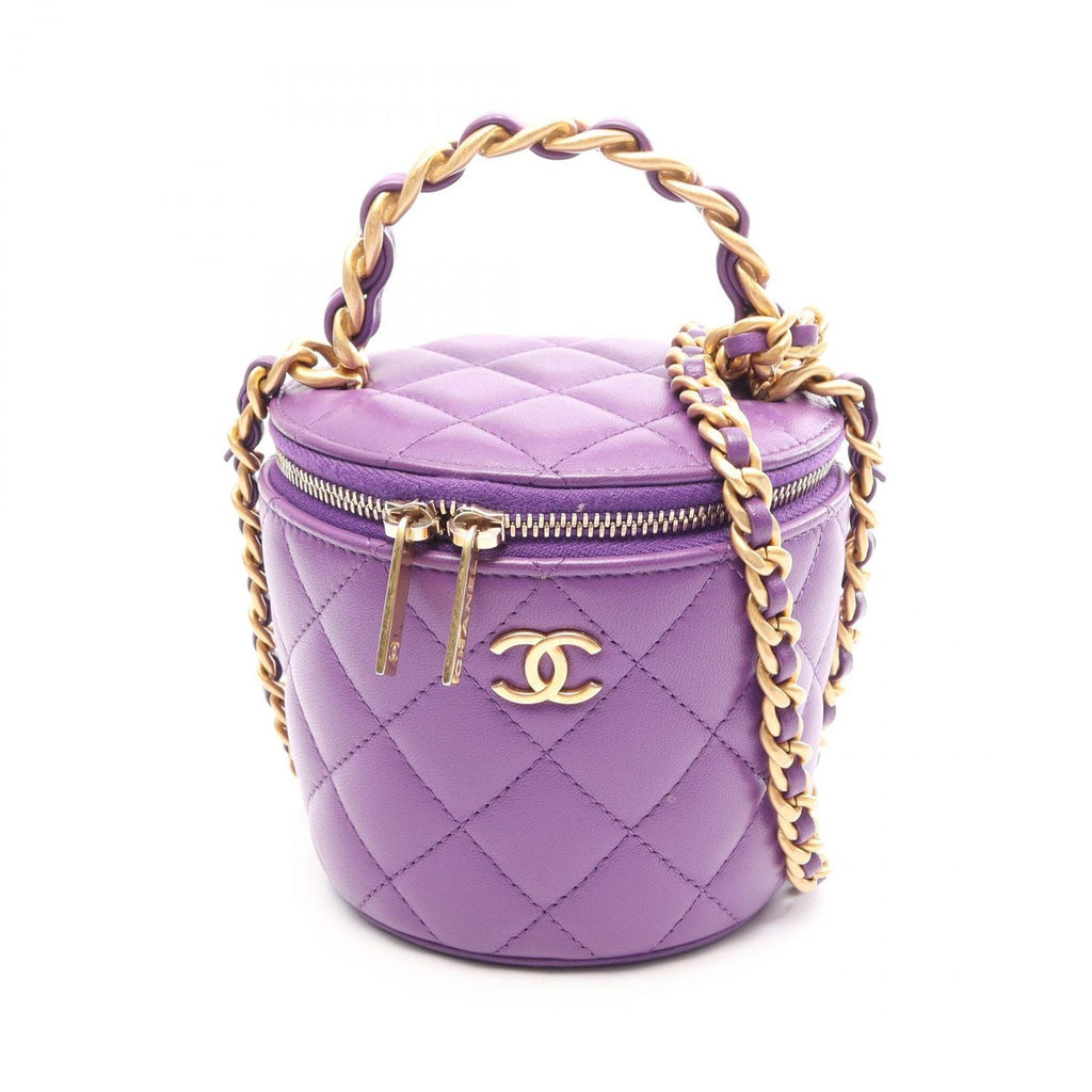 Chanel Shoulder Bag Quilted Small Vanity 2-Way Purple Lambskin Chain