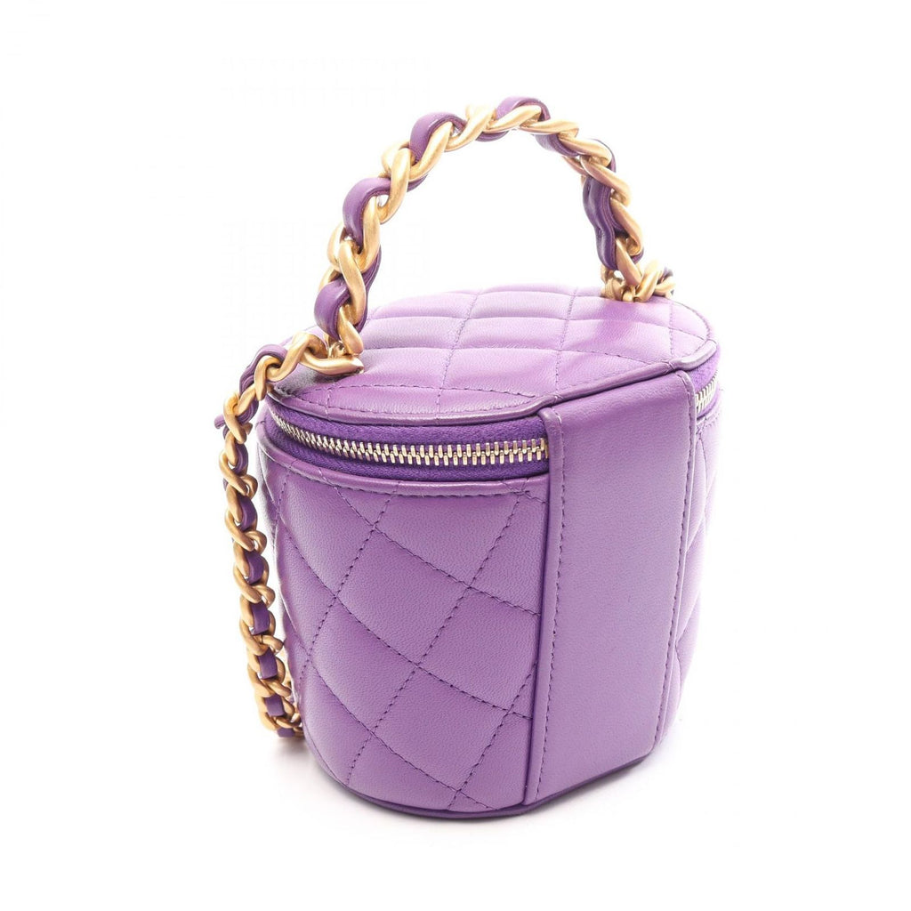Chanel Shoulder Bag Quilted Small Vanity 2-Way Purple Lambskin Chain — view 2
