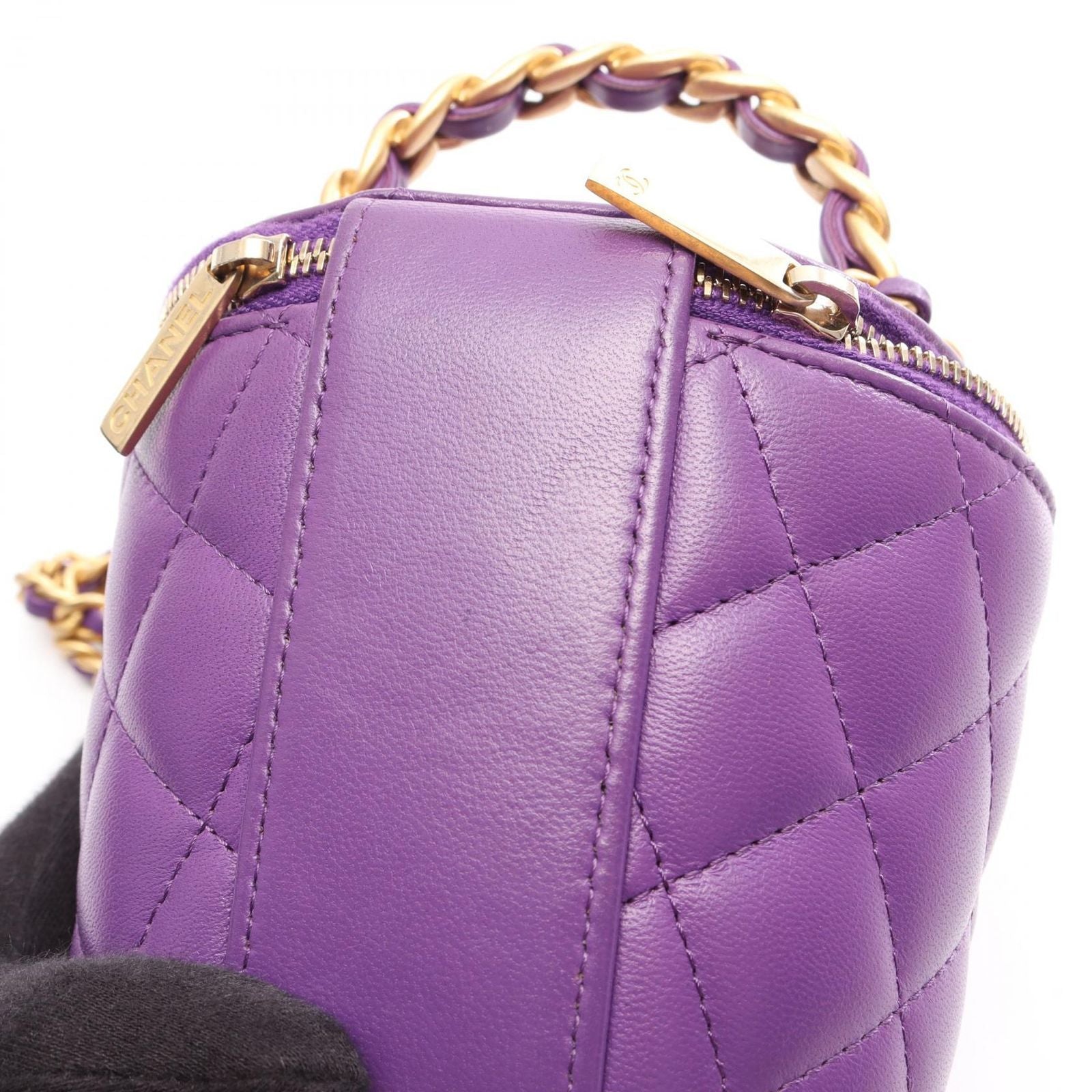 Chanel Shoulder Bag Quilted Small Vanity 2-Way Purple Lambskin Chain — view 8