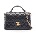 Chanel Shoulder Bag Quilted Top Handle Small Flap 2-Way Black Leather