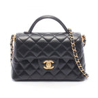 Chanel Shoulder Bag Quilted Top Handle Small Flap 2-Way Black Leather