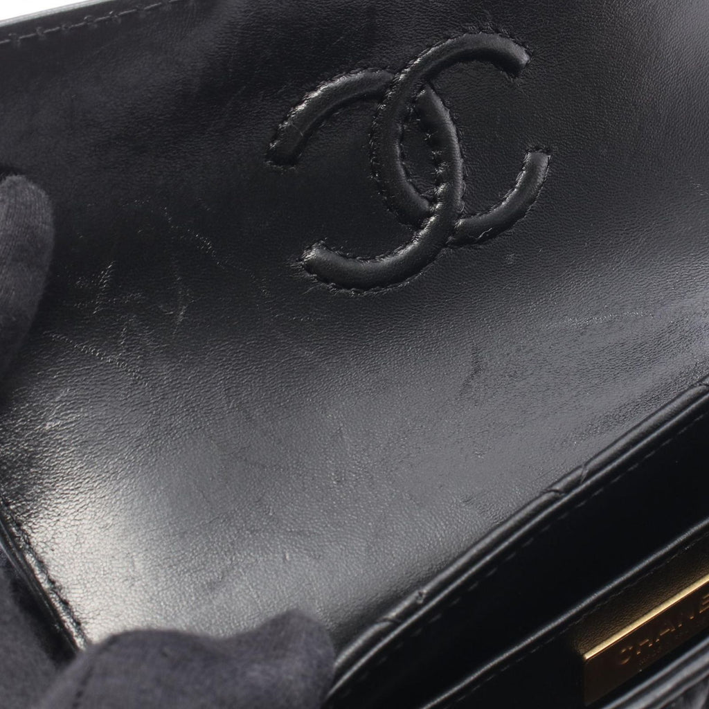 Chanel Shoulder Bag Quilted Top Handle Small Flap 2-Way Black Leather — view 6