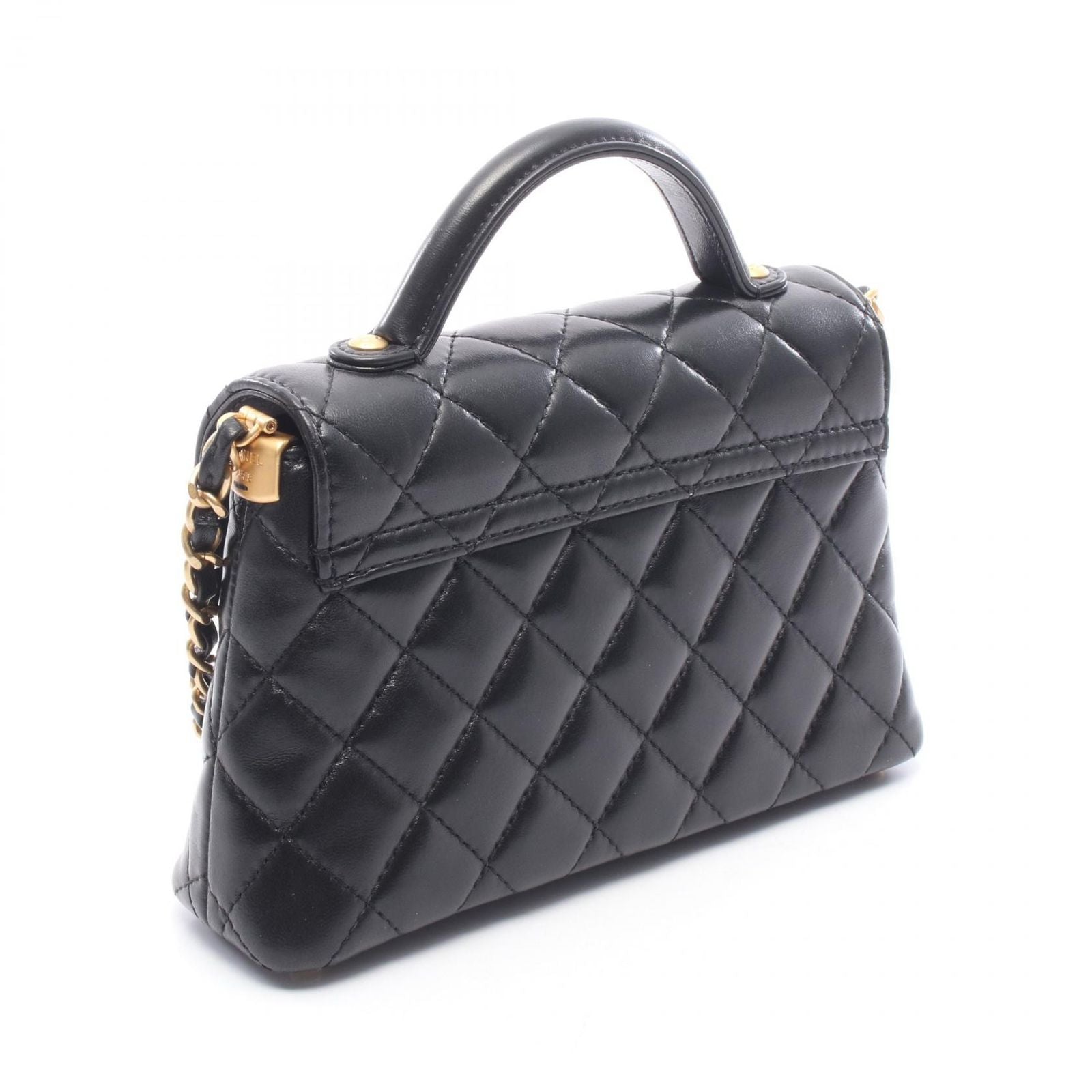 Chanel Shoulder Bag Quilted Top Handle Small Flap 2-Way Black Leather — view 2