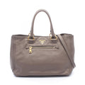 Prada Tote Bag 2-Way Gray Ju Leather Shoulder