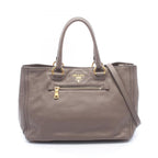 Prada Tote Bag 2-Way Gray Ju Leather Shoulder