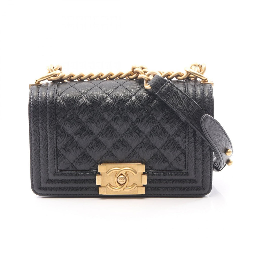 Chanel Shoulder Bag Boy Small Black Caviar Leather Chain