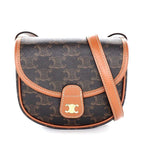 Celine Shoulder Bag Besace Mini Tan Triomphe Canvas Calfskin Gold