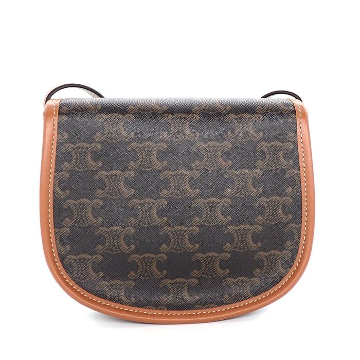 Celine Shoulder Bag Besace Mini Tan Triomphe Canvas Calfskin Gold — view 2