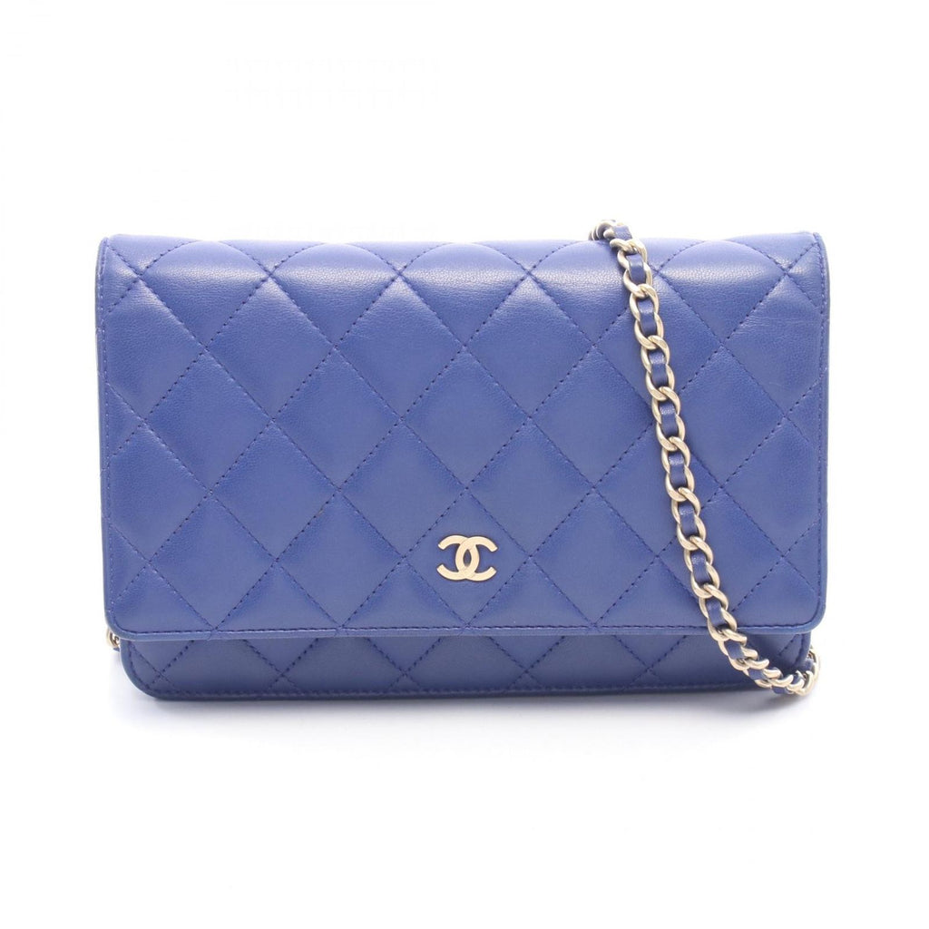 Chanel Shoulder Bag Quilted Blue Lambskin Chain Wallet