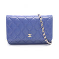 Chanel Shoulder Bag Quilted Blue Lambskin Chain Wallet
