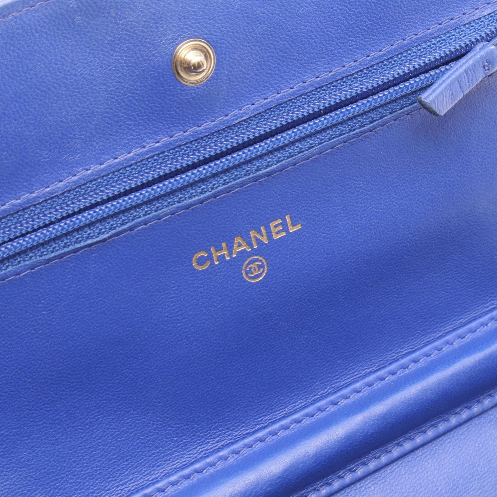 Chanel Shoulder Bag Quilted Blue Lambskin Chain Wallet — view 4