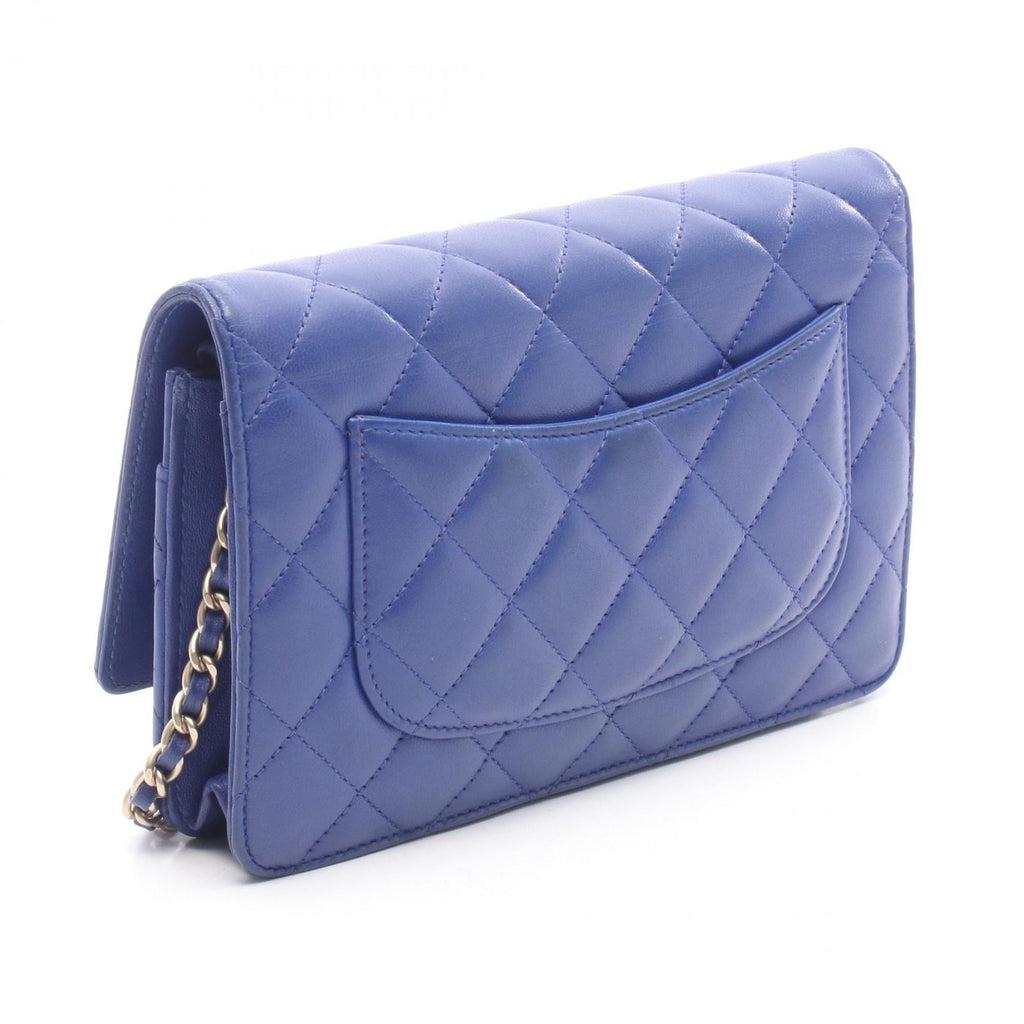 Chanel Shoulder Bag Quilted Blue Lambskin Chain Wallet — view 2