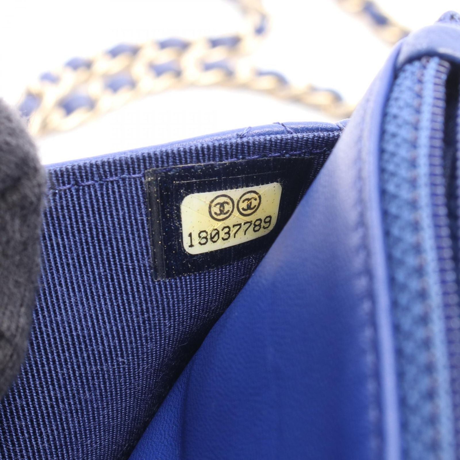 Chanel Shoulder Bag Quilted Blue Lambskin Chain Wallet — view 5