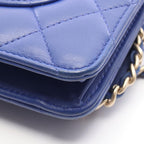 Chanel Shoulder Bag Quilted Blue Lambskin Chain Wallet — view 8