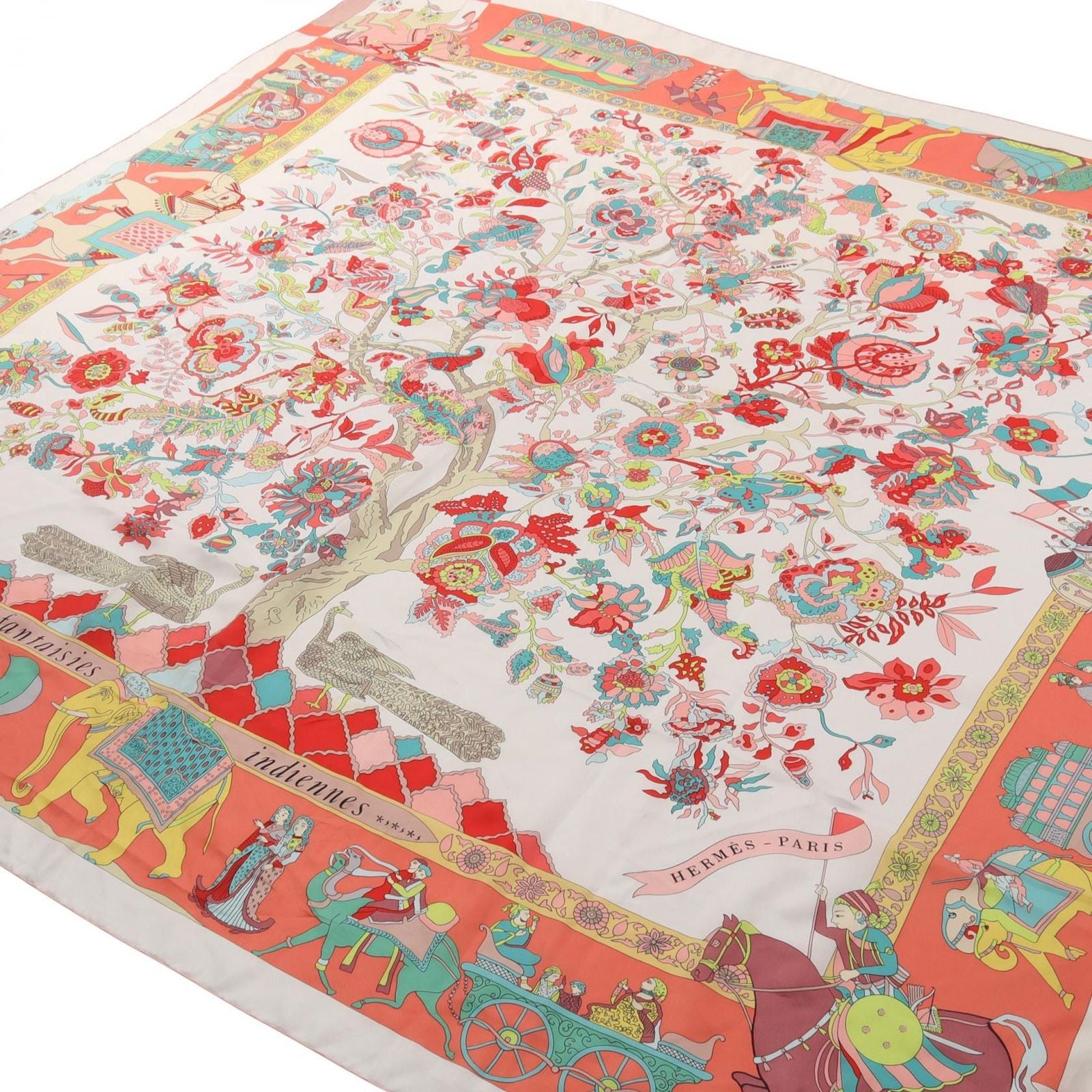 Hermes Scarf Carre Geant 140 Silk Twill Fantaisies Indiennes Orange — view 2