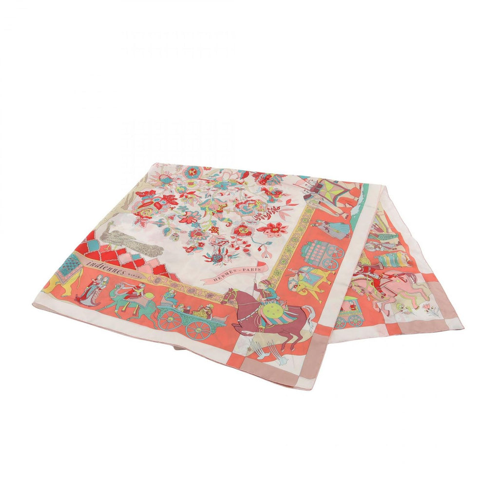 Hermes Scarf Carre Geant 140 Silk Twill Fantaisies Indiennes Orange