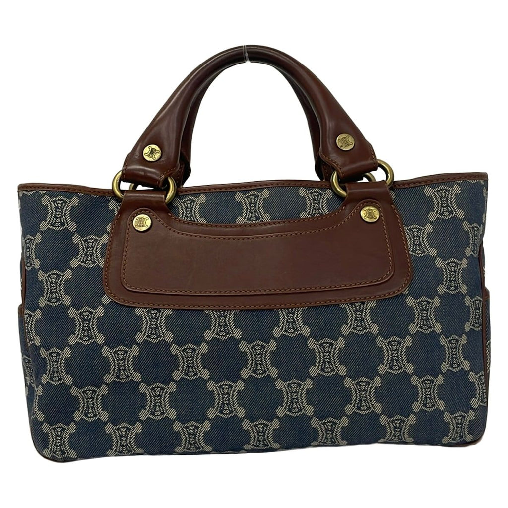 Celine Tote Bag Paris Macadam Boogie Navy Ivory Dark Brown Leather
