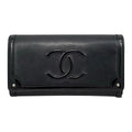 Chanel Bifold Wallet Patent CC Logo Leather Black Silver