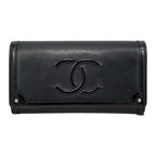Chanel Bifold Wallet Patent CC Logo Leather Black Silver