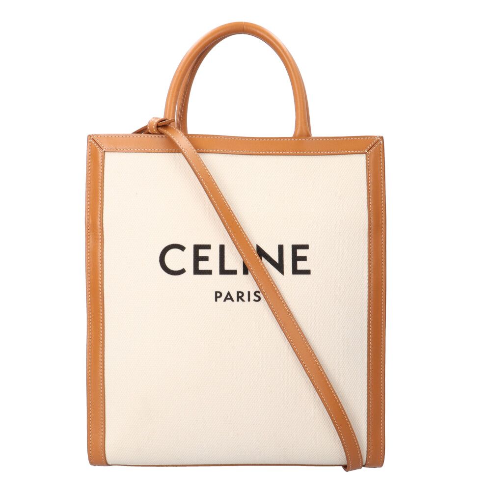 Celine Small Vertical Cabas Shoulder Bag Canvas White Paleo