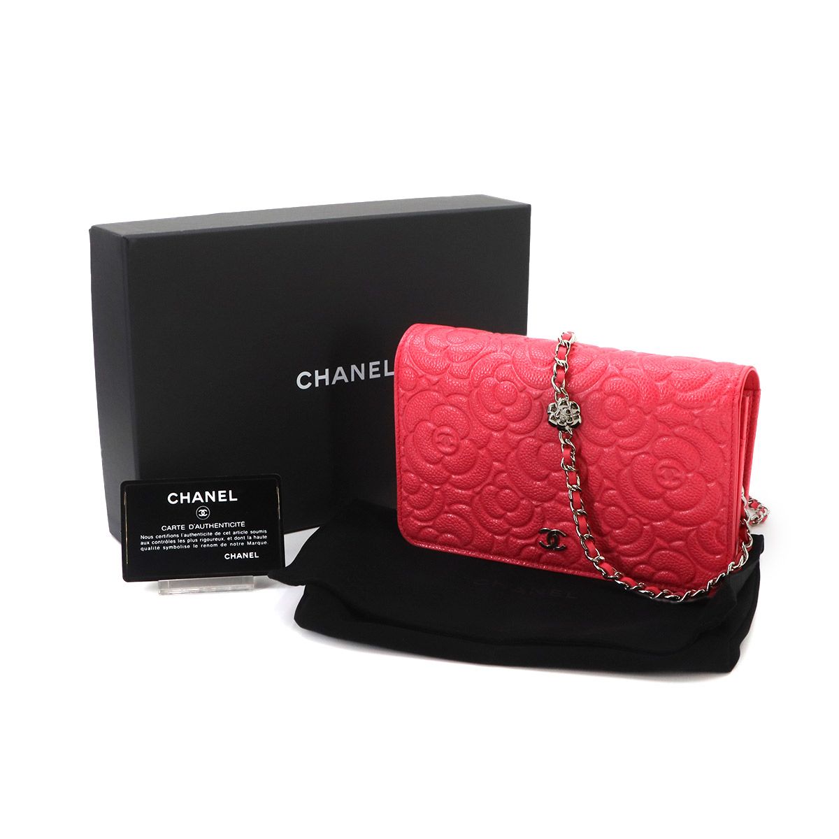 Chanel Camellia Chain Wallet Bifold Leather Pink Shoulder Bag — view 2