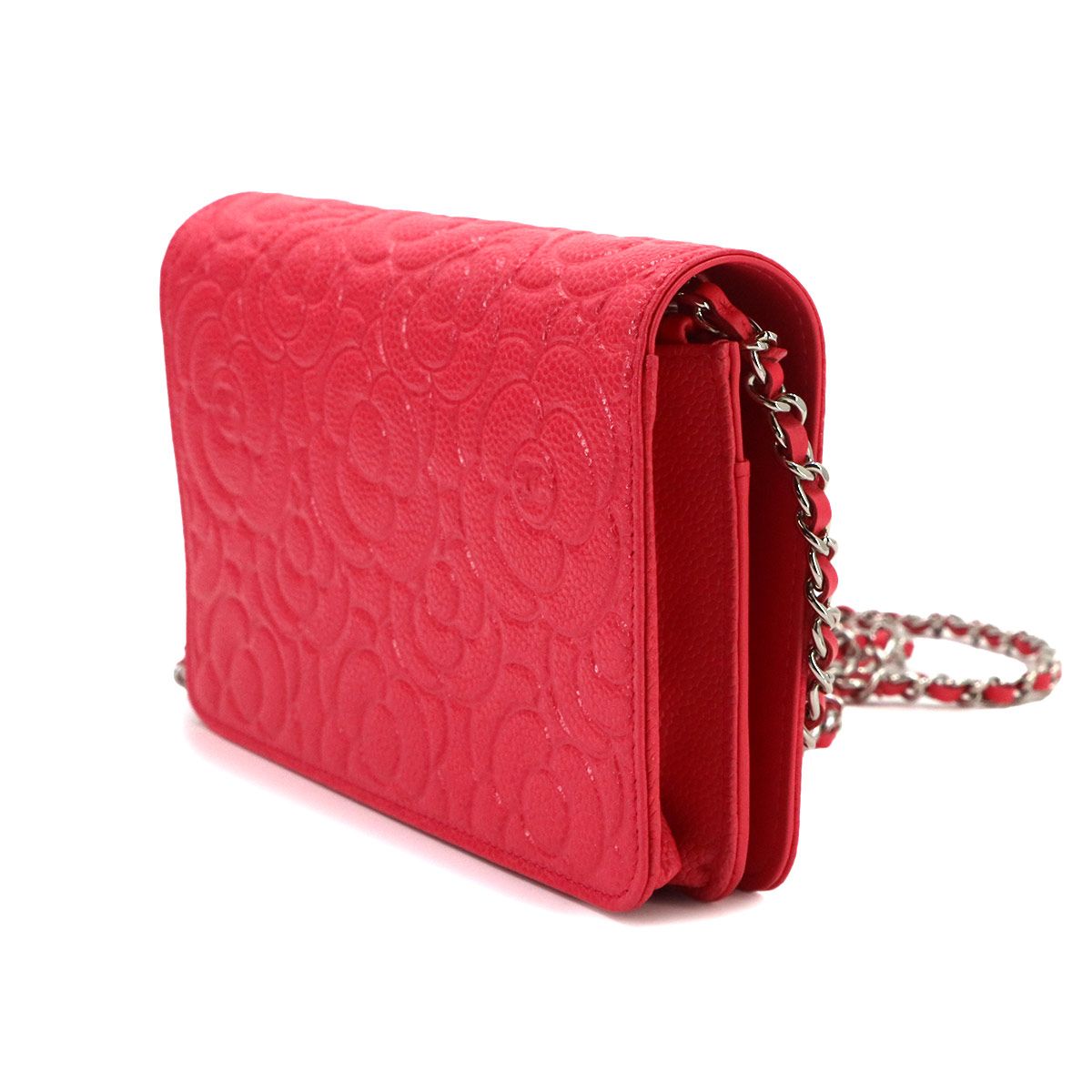 Chanel Camellia Chain Wallet Bifold Leather Pink Shoulder Bag — view 4