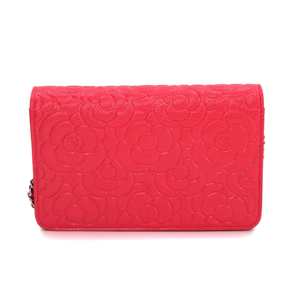 Chanel Camellia Chain Wallet Bifold Leather Pink Shoulder Bag — view 3