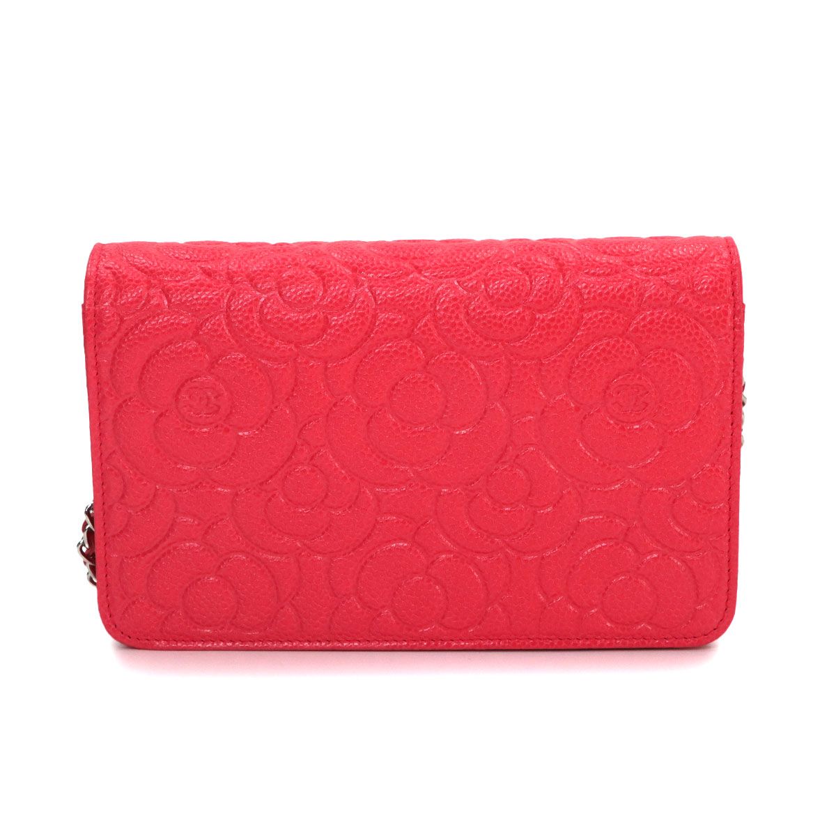 Chanel Camellia Chain Wallet Bifold Leather Pink Shoulder Bag — view 3