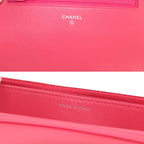 Chanel Camellia Chain Wallet Bifold Leather Pink Shoulder Bag — view 8