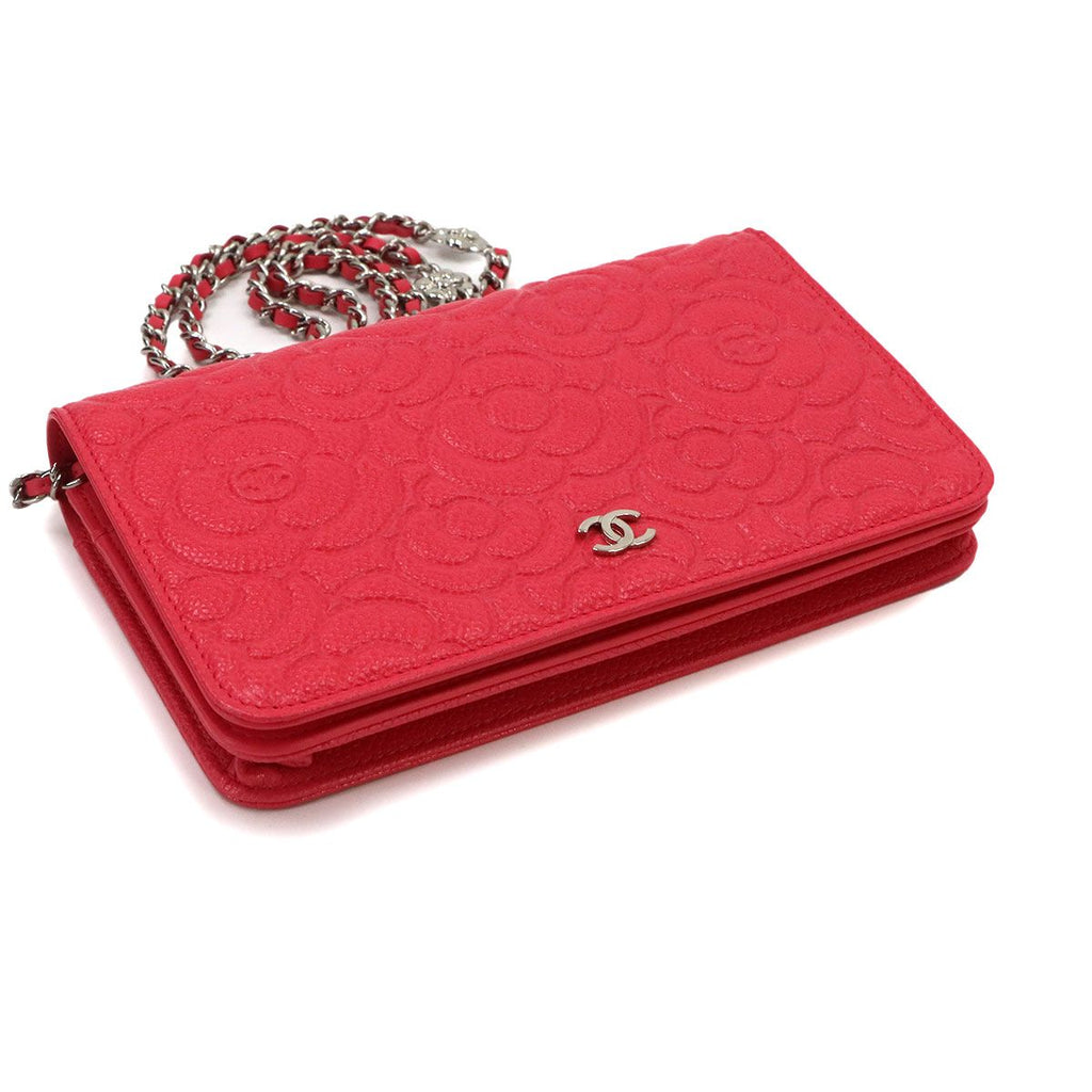 Chanel Camellia Chain Wallet Bifold Leather Pink Shoulder Bag — view 5