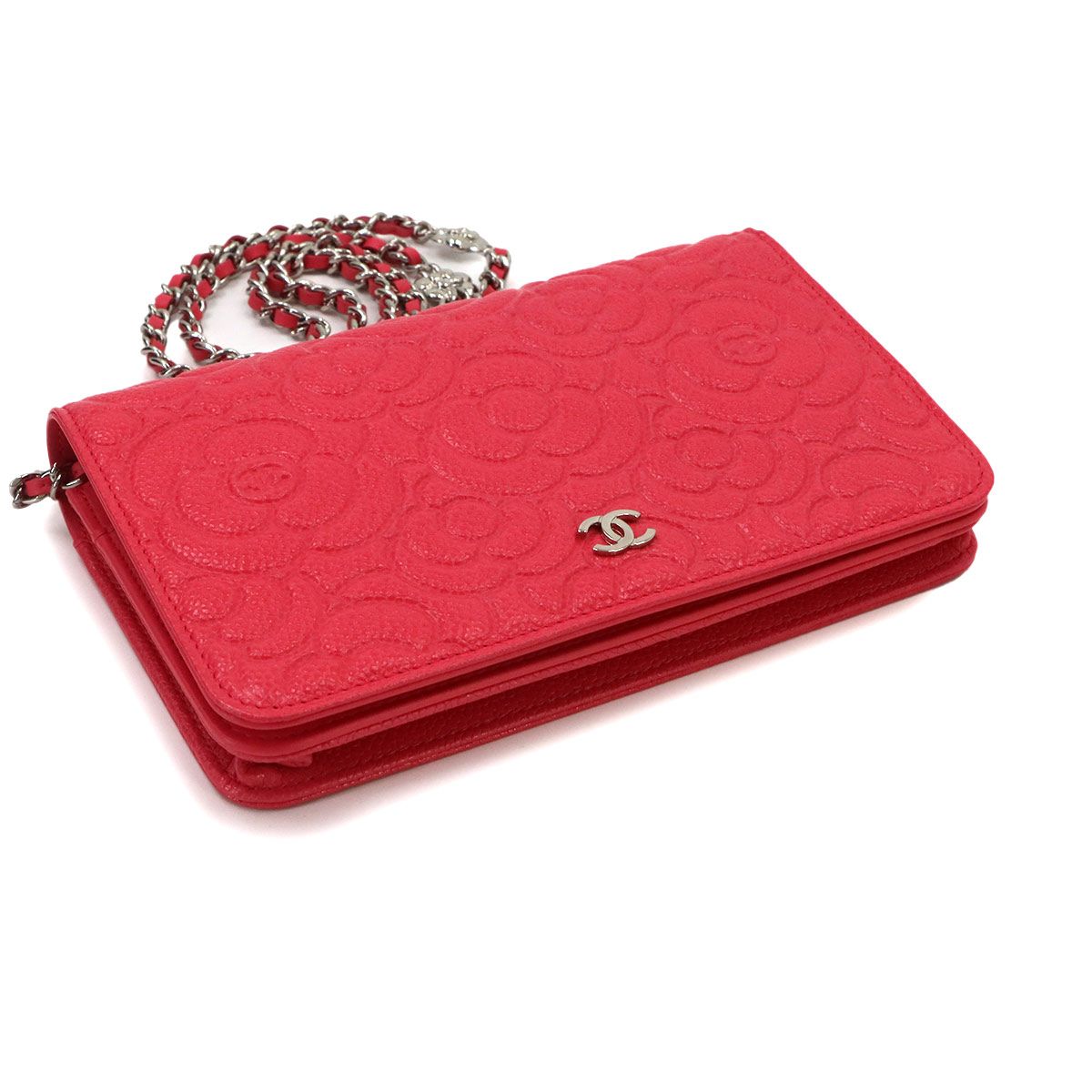 Chanel Camellia Chain Wallet Bifold Leather Pink Shoulder Bag — view 5