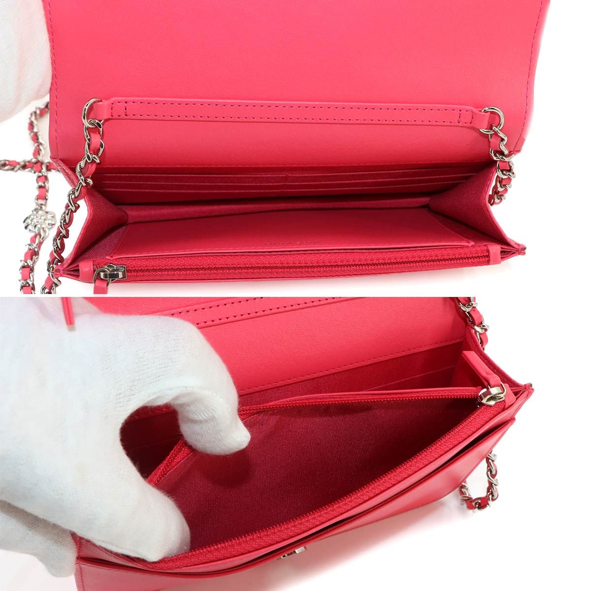 Chanel Camellia Chain Wallet Bifold Leather Pink Shoulder Bag — view 7
