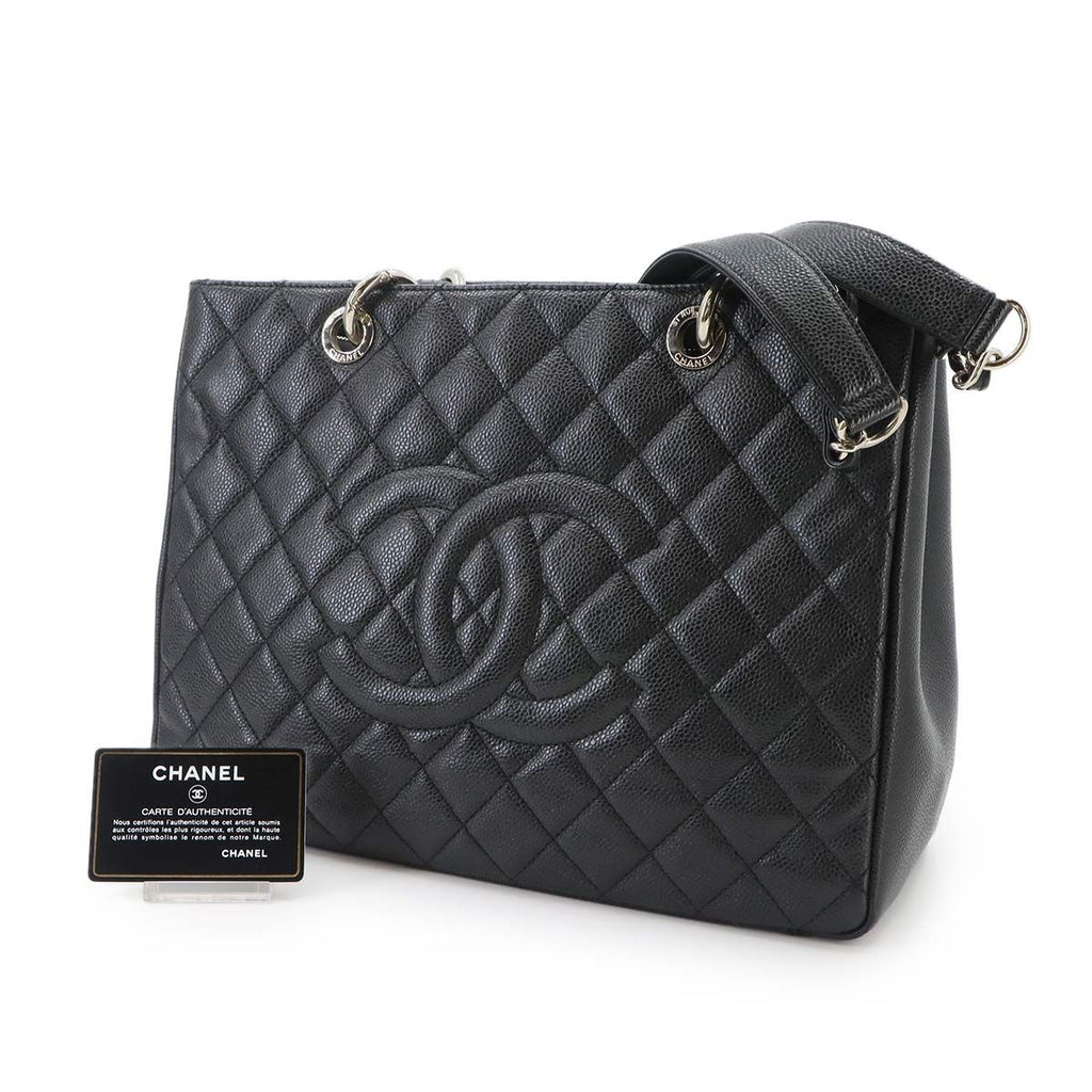 Chanel Quilted Grand Shopping Chain Tote Bag GST Caviar Leather Black — view 2