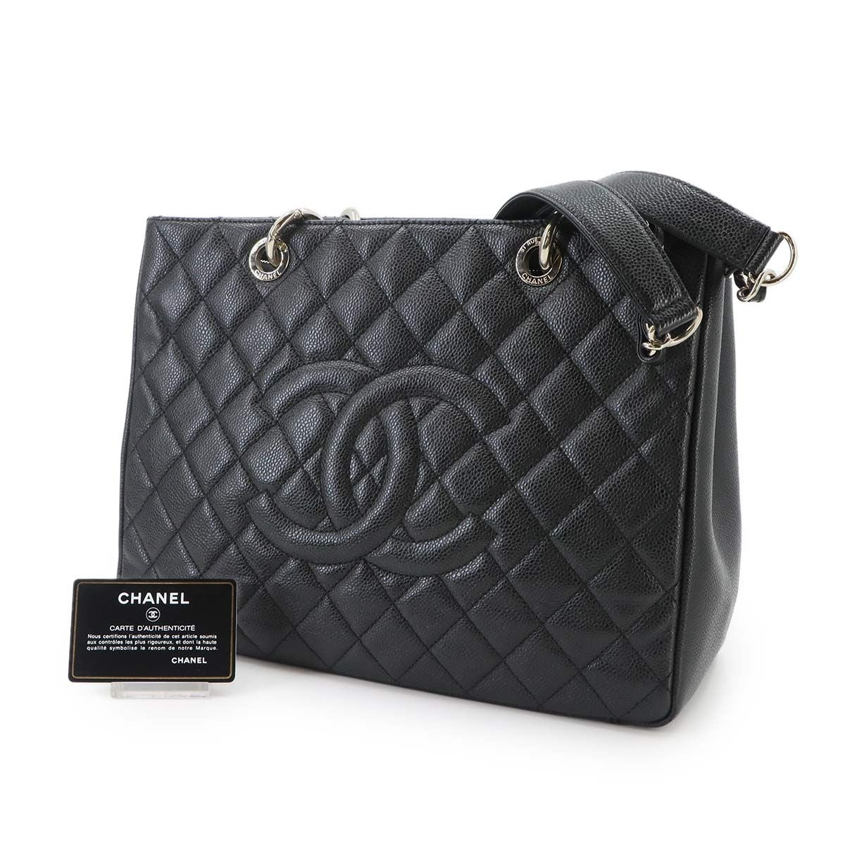 Chanel Quilted Grand Shopping Chain Tote Bag GST Caviar Leather Black — view 2