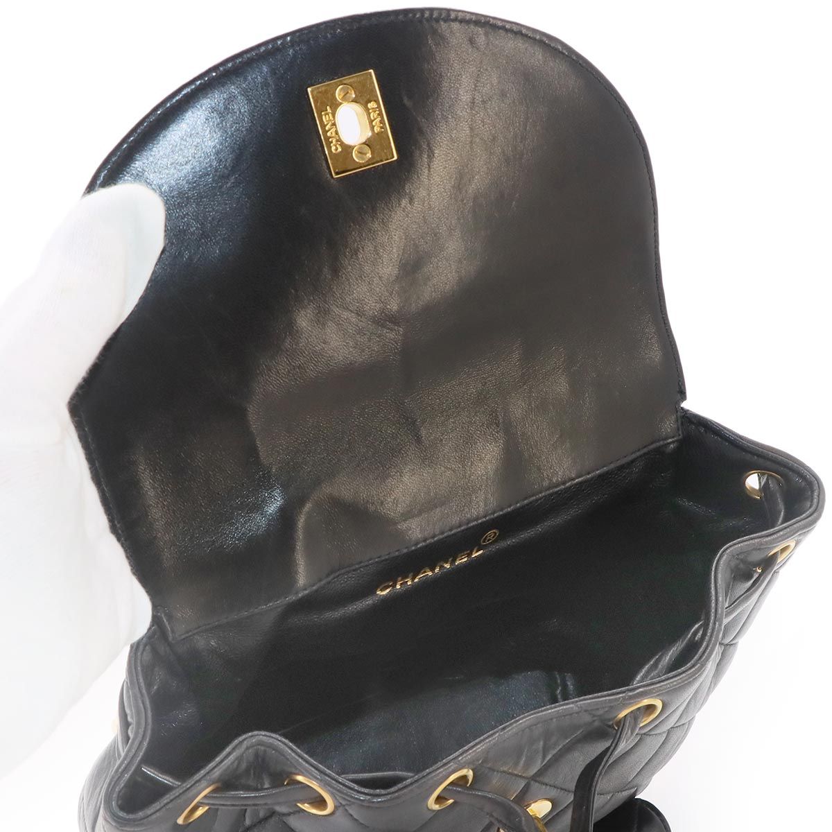 Chanel Quilted Chain Backpack Lambskin Black Vintage Gold Duma — view 5