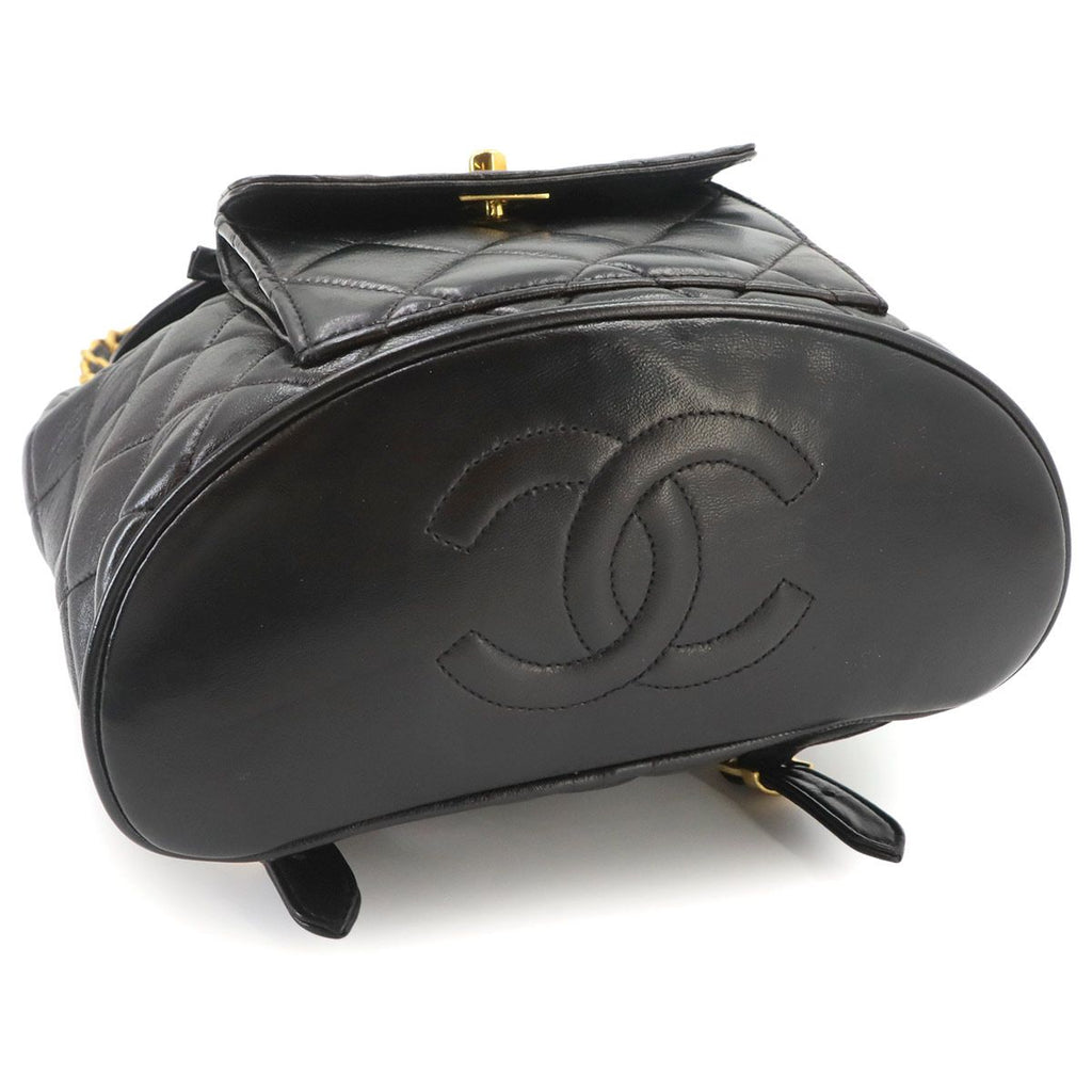 Chanel Quilted Chain Backpack Lambskin Black Vintage Gold Duma — view 4
