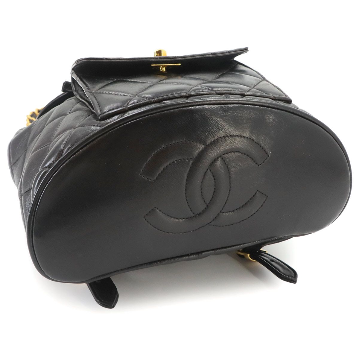 Chanel Quilted Chain Backpack Lambskin Black Vintage Gold Duma — view 4